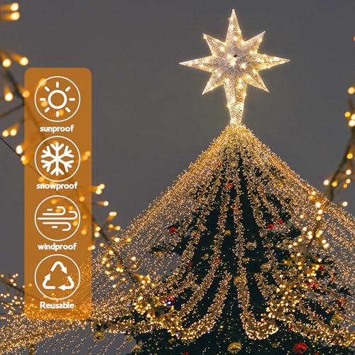 Retisee 1 Pcs 24 Inch Christmas Glitter Bethlehem Star Large LED Outdoor Xmas Lights Powered Hanging Outdoor Lighted Christmas Star for Yard Porch Festival Xmas Holiday Nativity Wedding (White)