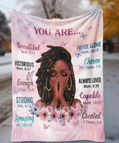 Throw Blanket, Soft Fleece Blanket with Inspirational Positive Thoughts and Quotes for Bedroom, Ideal as a Gift for Girls and Women 50x60 Inch