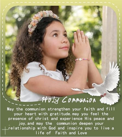 Cute Cross Bracelet Teen Girl Gifts Trendy Stuff Christian Gifts for Kids/Girls/Boys/Teens/Women Jewelry Colorful Jesus Bracelets Christmas Religious Communion Baptism Confirmation Gifts - color: 1-Communion
