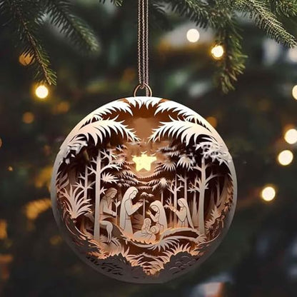 6 Pack Nativity Scene Ornaments for Christmas Tree, 3.15'' 3D-Printed Flat Acrylic Hanging Decor, The Birth of Jesus Religious Keepsake Gift for Christian Family