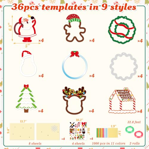 Renbuzhu 36PCS Christmas Crafts Bulk: Xmas Paper Suncatchers DIY Kit for Winter Holiday Activities Decorations, Window Stained Glass Effect Art Ornaments - style: christmas holiday
