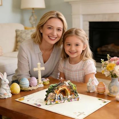 He Is Risen 3D Pop‑Up Easter Card – Christian Religious Greeting Card with Empty Tomb Scene, Cross & Floral Artwork – Scripture‑Inspired Easter Gift for Family, Friends, Church Members - color: YL301-3D