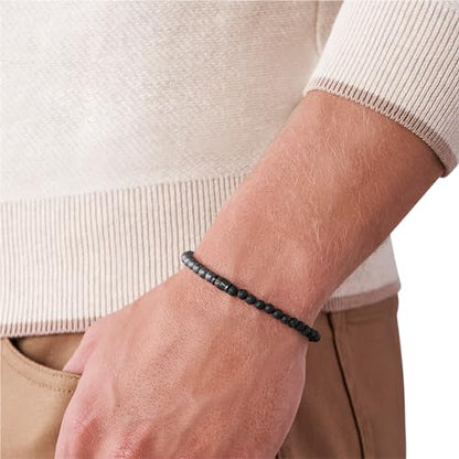 Fossil Men's Beaded Bracelet - color: Hematite/Lava