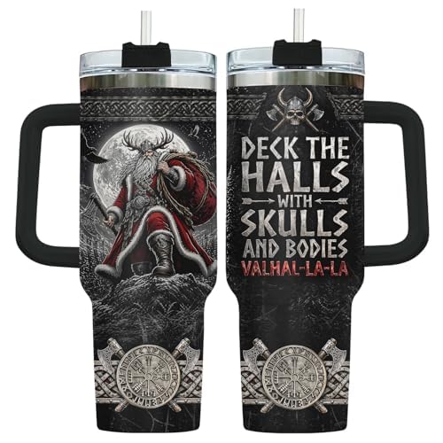 34HD Viking Valhal La Funny Norse 40 oz Tumbler with Handle, Gift for Papa - color: VikingBlack