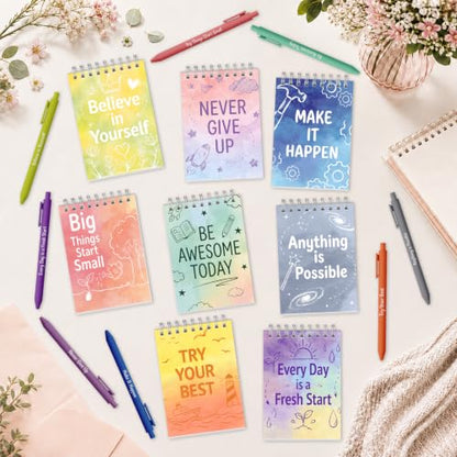 Sprial Notebooks with Pens Bulk, 48 Pack, 5.5 x 4.7 Inch, Doodle - color: Watercolor Doodle Motivational