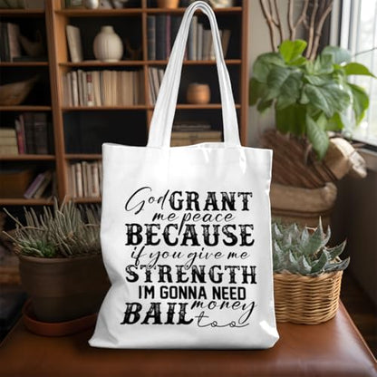 VICBOU Bible Verse Canvas Tote Bag Religious Christian Gifts for Women Men Faith Canvas Tote Reusable Grocery Bag - color: Godpeace