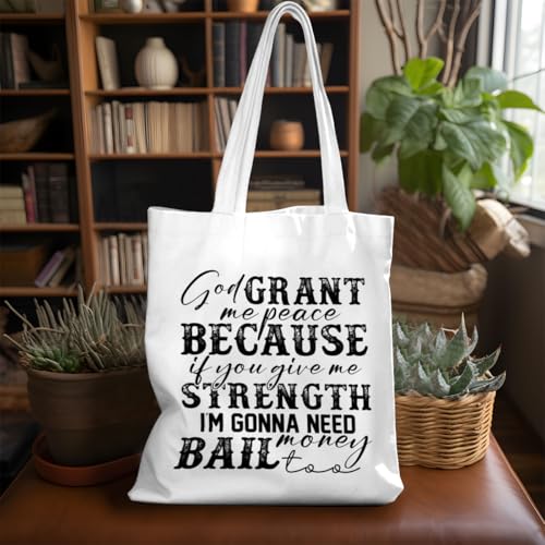 VICBOU Bible Verse Canvas Tote Bag Religious Christian Gifts for Women Men Faith Canvas Tote Reusable Grocery Bag - color: Godpeace