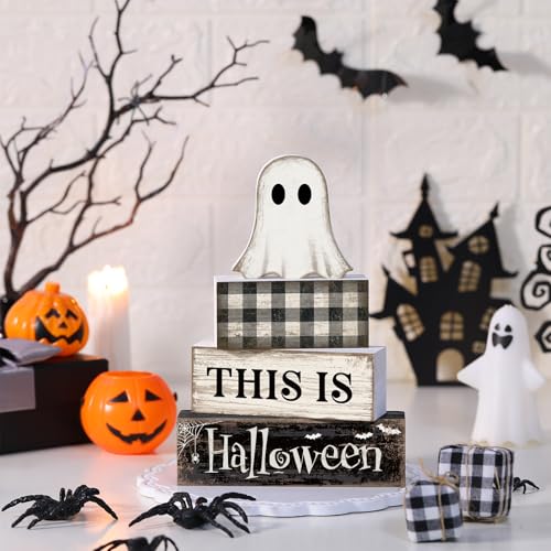 Lineshading 4 Pcs Halloween Table Decor For Home Ghost Tiered Tray Decor - style: Boo Coffee Ghost