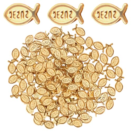 100pcs Jesus Fish Spacer Beads Religious Charm Beads Tibetan Alloy Christian Fish Shape Loose Beads for DIY Bracelet Necklace Jewelry Making Supplies - color: KC Golden