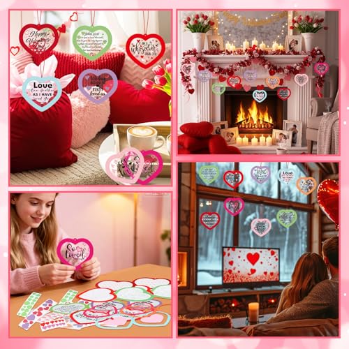 Frienda 48 Set Christian Crafts Religious Mother's Day Craft Kit with Sticker DIY Christian Religious Hanging Ornament Make Your Own Sunday School Home Decor for Party Favors Activities - style: Heart