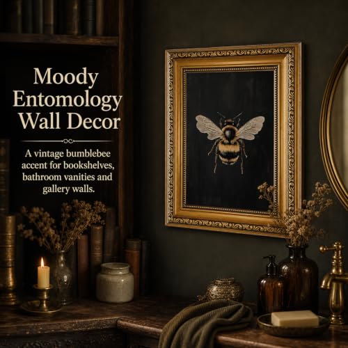 Vintage Bumblebee Gold Framed Wall Art Moody Entomology Wall Decor Art - color: Bumblebee, size: 10"L x 8"W