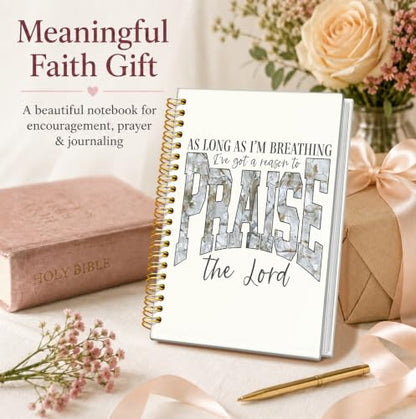 Bible Journal Notebook, Christian Gifts for Women - color: As Long as Im Breathing-white