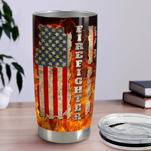SANDJEST Firefighter Tumbler 20oz Stainless Steel Insulated Coffee Travel Mug Cup for Men Fireman Firefighters Gifts for Birthday Christmas Fathers Day - color: Firefighter