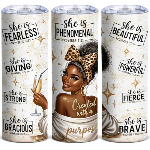 Bible Verse Tumbler, 20oz Inspirational Christian Travel Mug - color: Black Girl