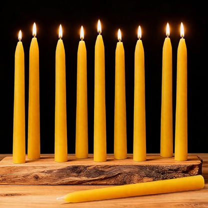10-Pack 8" Natural Yellow Pure Beeswax Taper Candles, Dripless & Smokeless - color: Yellow, size: 8“