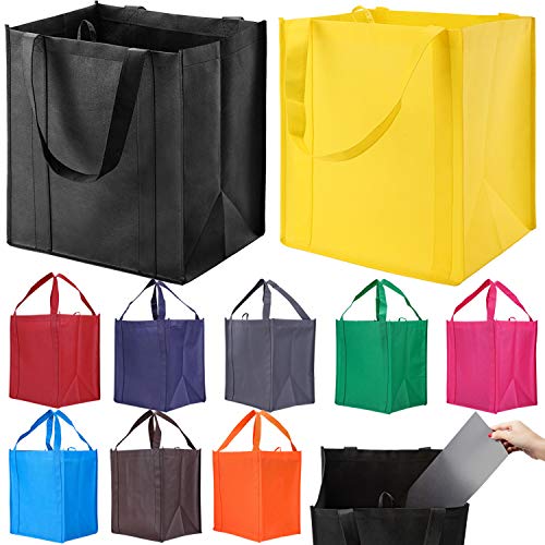 NERUB 10 Pack Reusable Reinforced Handle Grocery Bags - Heavy Duty Large Shopping Totes with Thick Plastic Bottom can hold 40 lbs - color: Multi-color