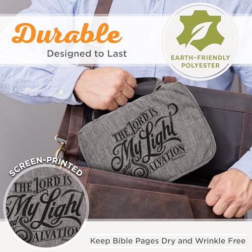 Christian Art Gifts Gray Polyester Bible Cover: Lord is My Light Bible Verse