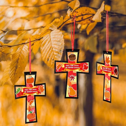 Chiisong 24 Sets Fall He Never Leaves Crafts Kit Fall Christian Cross Kits - style: He Never Leaves