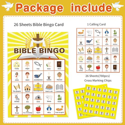 FLYAB Bible Bingo Game for Kids Adults 26 Players Christian Bingo Cards - color: Yellow