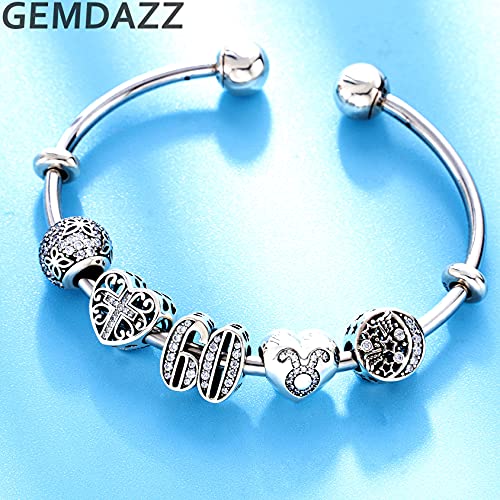 GEMDAZZ Religious Series Charm 925 Sterling Silver Chinese Yin Yang,Keep Faith Cross Dice Charms Beads Fit Men Women Bracelet Gift for Christmas/Mothers Day - color: Cross in Heart Charm