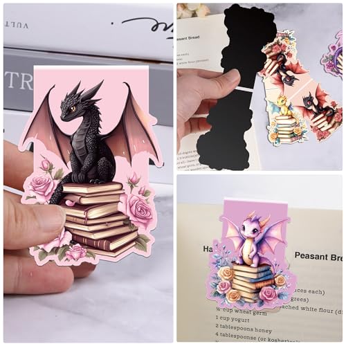 Dragon Magnetic Bookmarks, Floral Book Marks for Young Readers - style: Cute Dragon,Fantasy