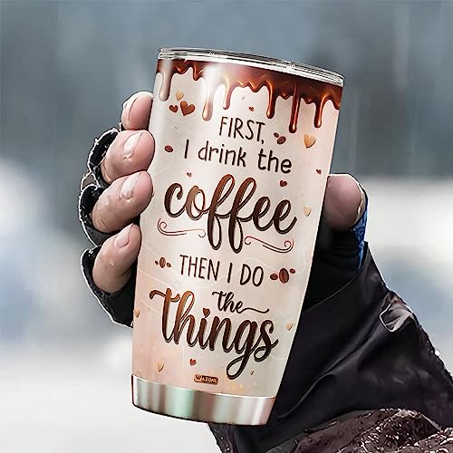 WAZONE Personalized Coffee Lovers Tumbler With Lid Monoline Art 20oz 30oz Thermos Gifts Birthday Christmas for Women Men Dad Mom Friends Custom Name Travel Mug Stainless Steel Insulated Cup - color: Coffee