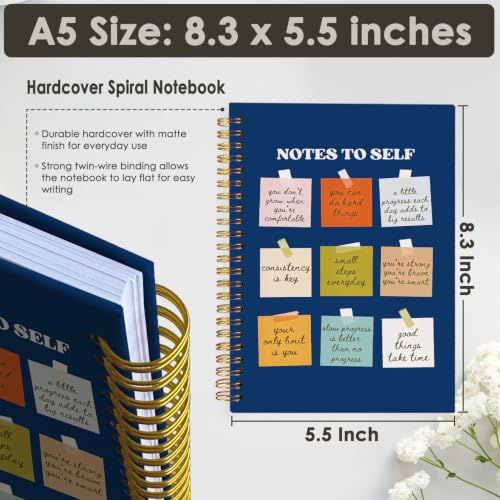 Wheatwin Note to Self Mental Health Journal, Inspirational Spiral Notebook, Motivational Positivity Journal, Inspirational Journal for Women, Positive Affirmations Quote Hardcover Notebooks 5.5x8.3 - Navy Blue - color: Notes to self - blue