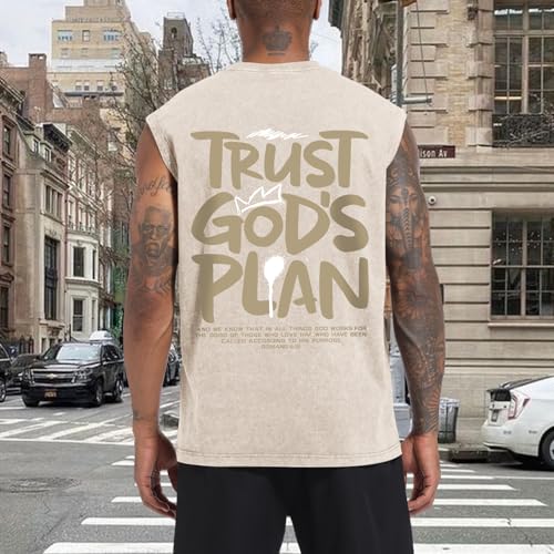 BINTEHGS Mens Sleeveless Graphic Tees Christian Tank Tops Workout Cut Off Shirt Acid Wash Gym Tanks Religious Faith Tee - color: Apricot, size: Large