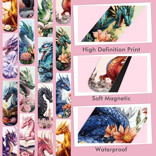 Dragon Floral Magnetic Bookmarks, Book Marks for Men and Teen Readers - style: Dragon