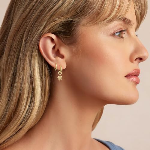 DAILY VIBES Cute Butterfly Star Cross Heart CZ Dangle Earrings for Women - color: Gold North Star CZ