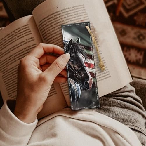 American Flag Horse Book Marks - 2PCS Leather Bookmarks for Women & Adults - color: American Flag Horse