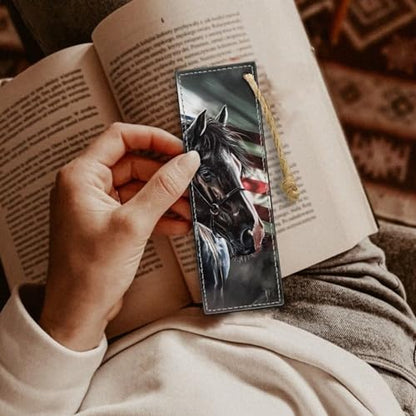 American Flag Horse Book Marks - 2PCS Leather Bookmarks for Women & Adults - color: American Flag Horse