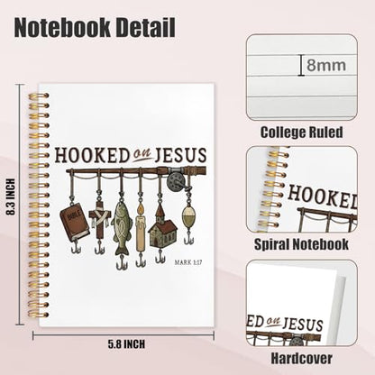 Christian Fishing Spiral Notebook Journal 5.5x8.3in, Faith Journal for Men, Hooked on Jesus Angler Religious Scripture Hardcover Notebook for Church Study Work Office - color: Hooked on Jesus Angler Religious