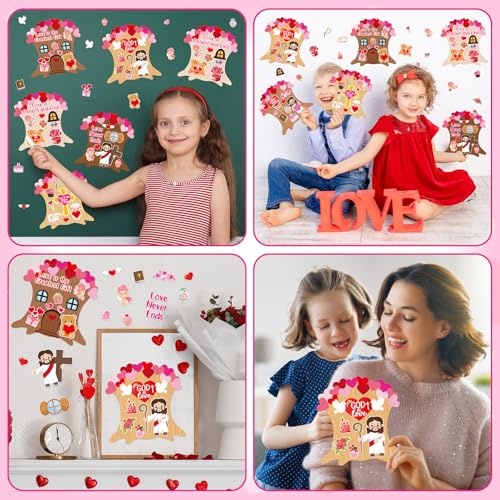 Lonfliness 36Set Valentine's Religious Crafts Kit for Kids DIY Make Your Own Valentine Christian Arts Crafts with Jesus Heart Cross Stickers for Home Sunday School Classroom Activity Game Decor