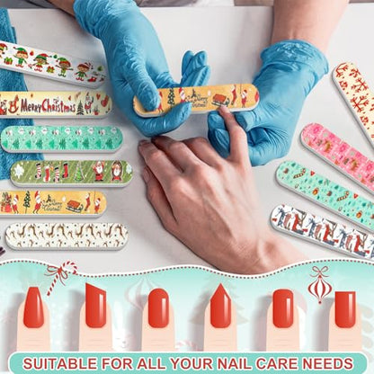 50 Pack Christmas Mini Nail Files Bulk Xmas Emery Boards Gifts - style: Elegant
