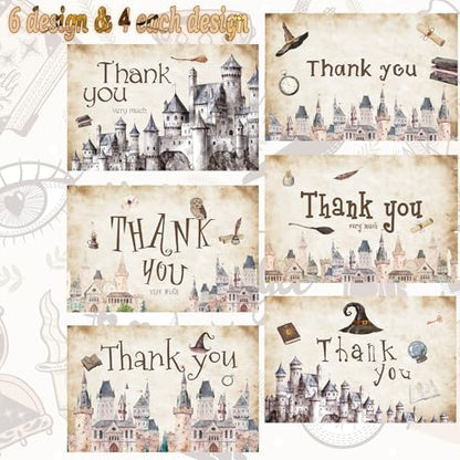 60 Pieces Magic Wizard Baby Shower Thank You Cards,Castle Themed Thank You Card Includes 30 Pieces Envelopes and 30 Pieces Wizard Cards with Stickers for Baby Shower Wedding Bridal Halloween (Castle) - color: Castle