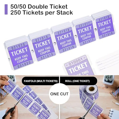 DGBDPACK 500 Pcs 50/50 Double Raffle Tickets, Purple - color: Purple