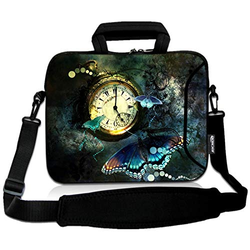 RICHEN 11 11.6 12 12.5 13 inches Chromebook/Notebook PC Messenger Bag Travel Case Neoprene Handle Sleeve with Shoulder Strap (11-13.3 inch, Clock &Butterfly) - color: Clock & Butterfly, size: 11-13.3 inch