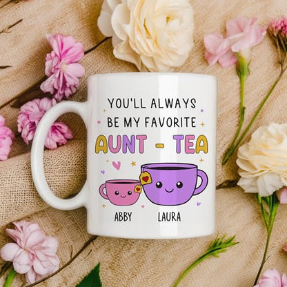Custom Gifts For Aunt, Auntie - My Favorite Aunt-tea Gift, Funny Best Aunty Mug with Custom Name - Perfect Birthday, Christmas Gifts For Auntie From Niece, Nephew - color: Auntea Customizable