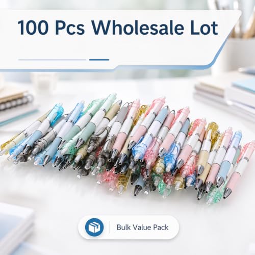 100 Pack Bulk Retractable Black Gel Ink Pens