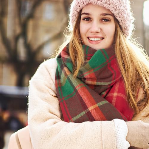 Loritta Winter Scarf for Women, Long Plaid Shawl Wraps Scarves Gifts - color: U-christmas Lattice