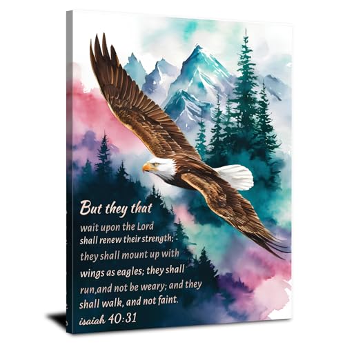 Christian Wall Art Eagle Pictures Isaiah 40 31 Bible Verse Wall Art 12x16" - color: Christian01, size: 16"L x 12"W