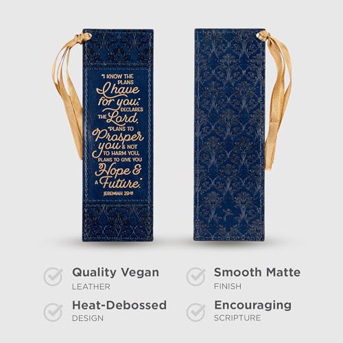 Christian Art Gifts Faux Leather Bookmark for Women: I Know the Plans - color: Navy Blue/the Plans