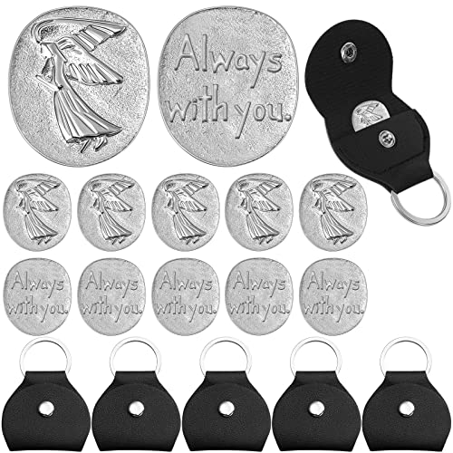 5 Sets Guardian Gift Angel Coins Inspirational Always with You Angel Coin Pocket Token Relationship Keepsake Double Sided Memorial Tokens with Leather Keychain for Prayer Family Friends - size: Medium