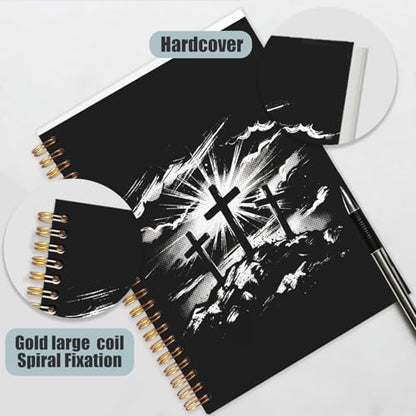 Black Christian Spiral Notebook Journal 5.5x8.3in, Faith Prayer Journal for Women Men, Religious Bible Scripture Hardcover Notebook for Church Study Work Office - color: Black Christian