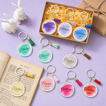40 Pcs Mini Bible Verse Keychain for Women Men Round Acrylic 10 Styles Christian Keychain Religious Scripture Quote for Pastors, Christians Gifts Church Group Gatherings