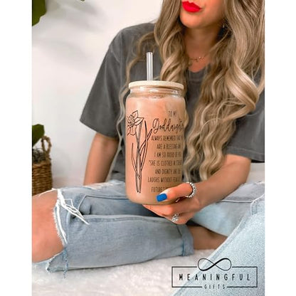 Generic Goddaughter Glass Tumbler, Goddaughter Gifts, Christian Gift, Confirmation Gift for Girl, Goddaughter Mug,Iced Coffee Cup with Lid and Straw, 16 oz