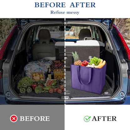 Reusable Grocery Shopping Bags 10 Pack Large Foldable Tote Bags Bulk - color: Purple