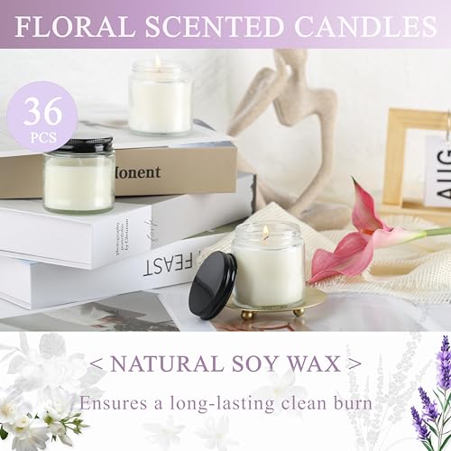 ACITHGL 36 Pcs 4oz Mini Mason Jar Candles Small Scented Candles Bulk Aromatherapy Ideal Souvenir Favors for Wedding Birthday Party (Freesia, Lavender, Jasmine, Black) - color: Black, style: Freesia, Lavender, Jasmine