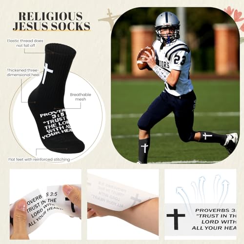 TrelaCo 2 Sets Cross Grip Socks with 2 Pcs Christian Athletic Tape Jesus Soccer Grip Socks Cotton Sports Athletic Tape Serrated Edges for Easter Gifts Football Baseball(Black White,Proverbs 3:5) - color: Proverbs 3:5